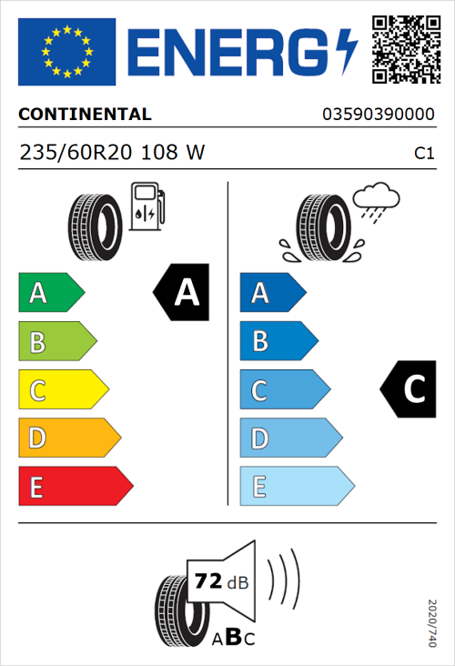 Tyre Label for Continental ContiCrossContact LX Sport 235/60R20 108W