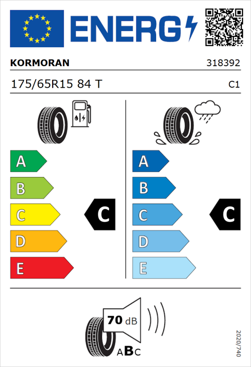 Tyre Label for Kormoran Road Performance 175/65R15 84T