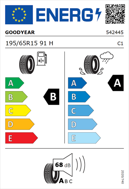 Tyre Label for Goodyear EfficientGrip Performance 2 195/65R15 91H