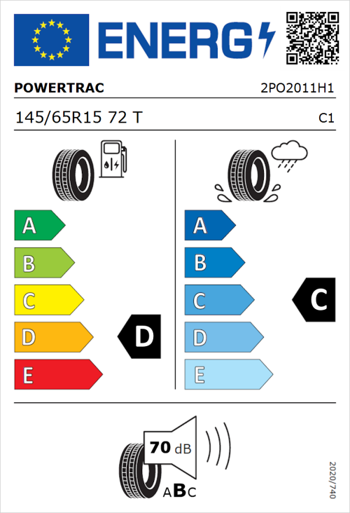 Tyre Label for Powertrac Adamas H/P 145/65R15 72T