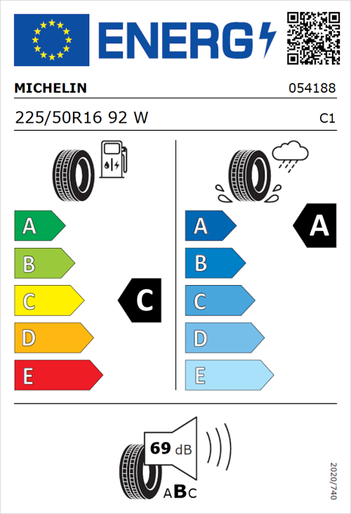 Tyre Label for Michelin Primacy 4+ 225/50R16 92W