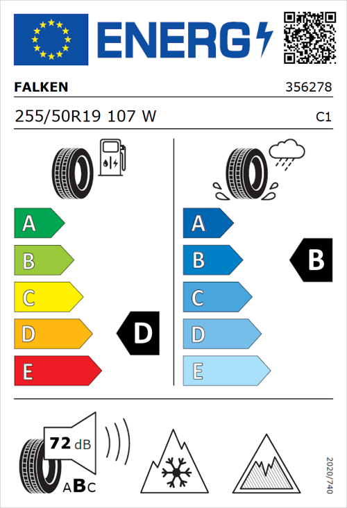 Tyre Label for Falken Euroall Season AS220 PRO 255/50R19 107W