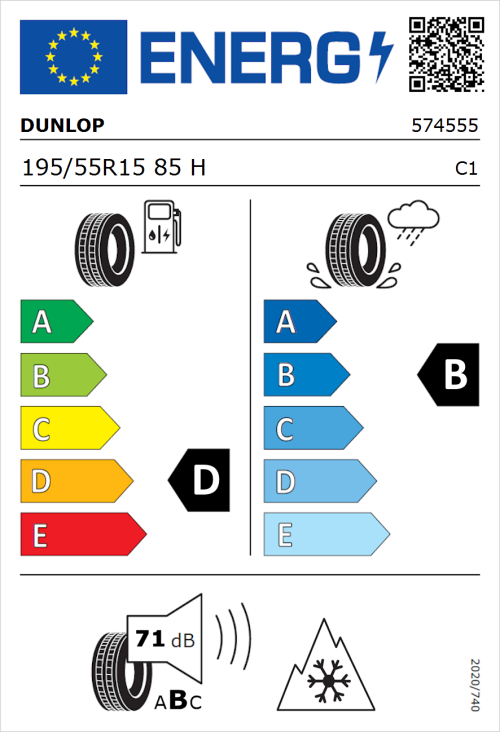 Tyre Label for Dunlop SP Winter Sport 5 195/55R15 85H