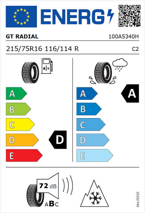 Tyre Label for GT Radial Maxmiler WT3 215/75R16 116/114R