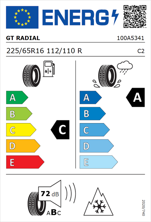 Tyre Label for GT Radial Maxmiler WT3 225/65R16 112/110R