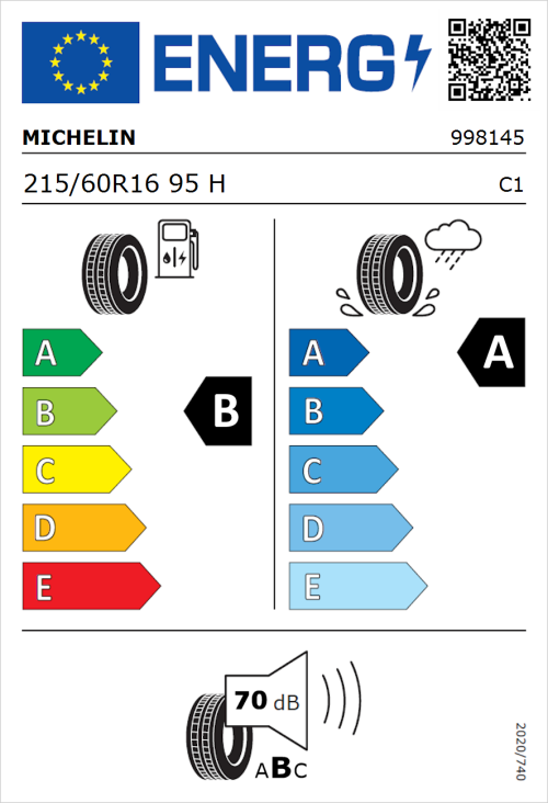 Tyre Label for Michelin Primacy 5 215/60R16 95H