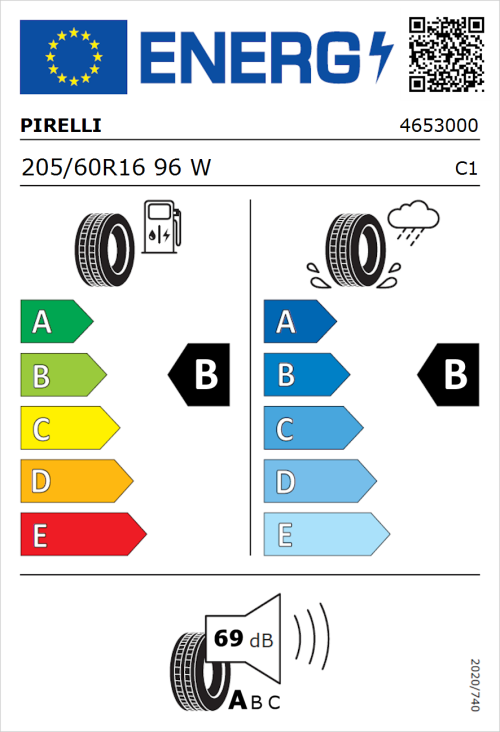 Tyre Label for Pirelli Powergy 2 205/60R16 96W